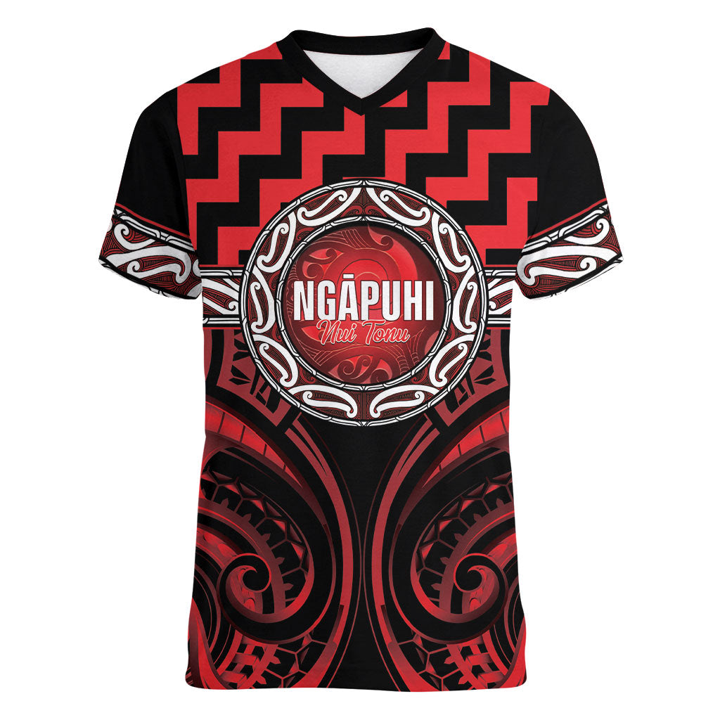 Aotearoa Ngapuhi Personalised Women V-Neck T-Shirt Maori Iwi Poutama Puhoro Tattoo