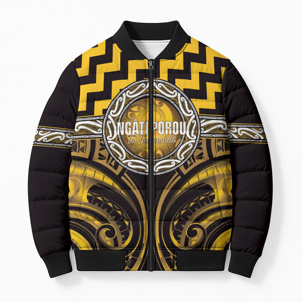 Aotearoa Ngati Porou Personalised Bomber Puffer Jacket Maori Iwi Poutama Puhoro Tattoo