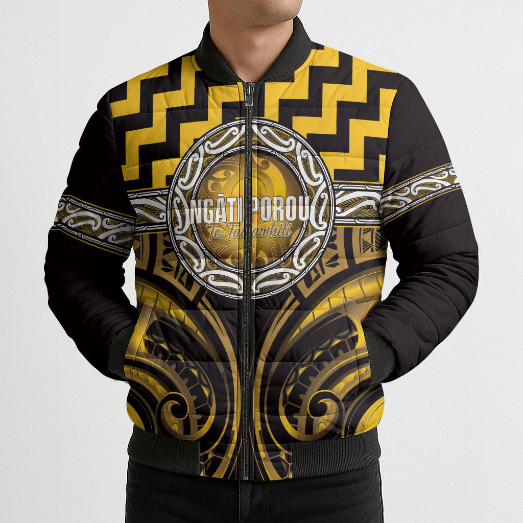 Aotearoa Ngati Porou Personalised Bomber Puffer Jacket Maori Iwi Poutama Puhoro Tattoo