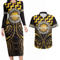 Aotearoa Ngati Porou Personalised Couples Matching Long Sleeve Bodycon Dress and Hawaiian Shirt Maori Iwi Poutama Puhoro Tattoo