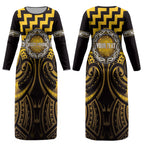 Aotearoa Ngati Porou Personalised Couples Matching Long Sleeve Bodycon Dress and Hawaiian Shirt Maori Iwi Poutama Puhoro Tattoo
