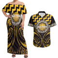Aotearoa Ngati Porou Personalised Couples Matching Off Shoulder Maxi Dress and Hawaiian Shirt Maori Iwi Poutama Puhoro Tattoo