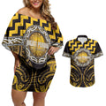 Aotearoa Ngati Porou Personalised Couples Matching Off Shoulder Short Dress and Hawaiian Shirt Maori Iwi Poutama Puhoro Tattoo