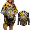 Aotearoa Ngati Porou Personalised Couples Matching Off Shoulder Short Dress and Long Sleeve Button Shirt Maori Iwi Poutama Puhoro Tattoo