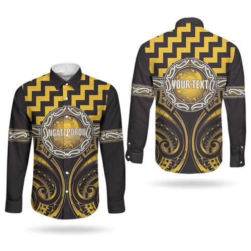 Aotearoa Ngati Porou Personalised Couples Matching Off The Shoulder Long Sleeve Dress and Long Sleeve Button Shirt Maori Iwi Poutama Puhoro Tattoo