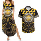Aotearoa Ngati Porou Personalised Couples Matching Summer Maxi Dress and Hawaiian Shirt Maori Iwi Poutama Puhoro Tattoo