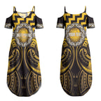 Aotearoa Ngati Porou Personalised Couples Matching Summer Maxi Dress and Hawaiian Shirt Maori Iwi Poutama Puhoro Tattoo
