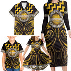 Aotearoa Ngati Porou Personalised Family Matching Long Sleeve Bodycon Dress and Hawaiian Shirt Maori Iwi Poutama Puhoro Tattoo
