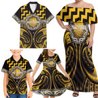 Aotearoa Ngati Porou Personalised Family Matching Off Shoulder Maxi Dress and Hawaiian Shirt Maori Iwi Poutama Puhoro Tattoo