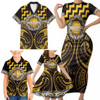 Aotearoa Ngati Porou Personalised Family Matching Short Sleeve Bodycon Dress and Hawaiian Shirt Maori Iwi Poutama Puhoro Tattoo