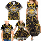 Aotearoa Ngati Porou Personalised Family Matching Summer Maxi Dress and Hawaiian Shirt Maori Iwi Poutama Puhoro Tattoo
