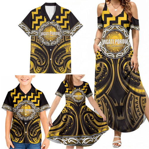 Aotearoa Ngati Porou Personalised Family Matching Summer Maxi Dress and Hawaiian Shirt Maori Iwi Poutama Puhoro Tattoo
