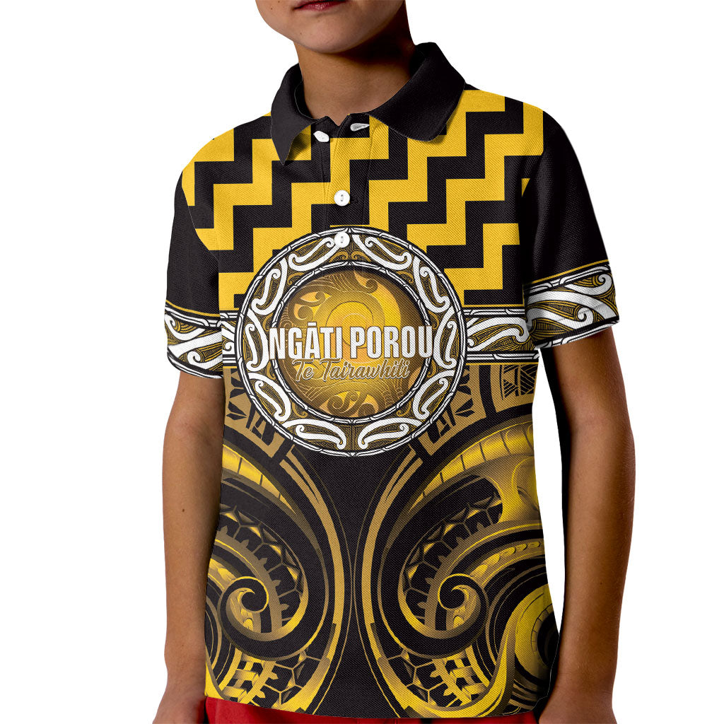 Aotearoa Ngati Porou Personalised Kid Polo Shirt Maori Iwi Poutama Puhoro Tattoo