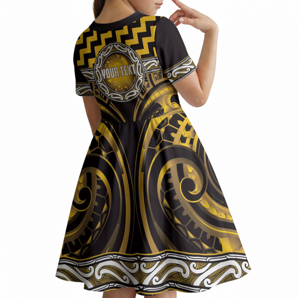 Aotearoa Ngati Porou Personalised Kid Short Sleeve Dress Maori Iwi Poutama Puhoro Tattoo
