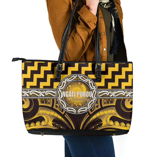 Aotearoa Ngati Porou Leather Tote Bag Maori Iwi Poutama Puhoro Tattoo