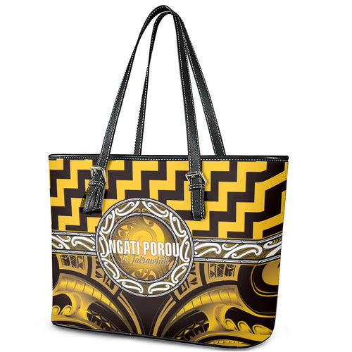 Aotearoa Ngati Porou Leather Tote Bag Maori Iwi Poutama Puhoro Tattoo