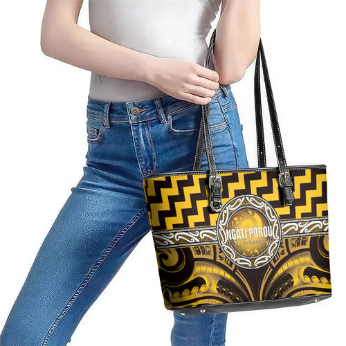 Aotearoa Ngati Porou Leather Tote Bag Maori Iwi Poutama Puhoro Tattoo
