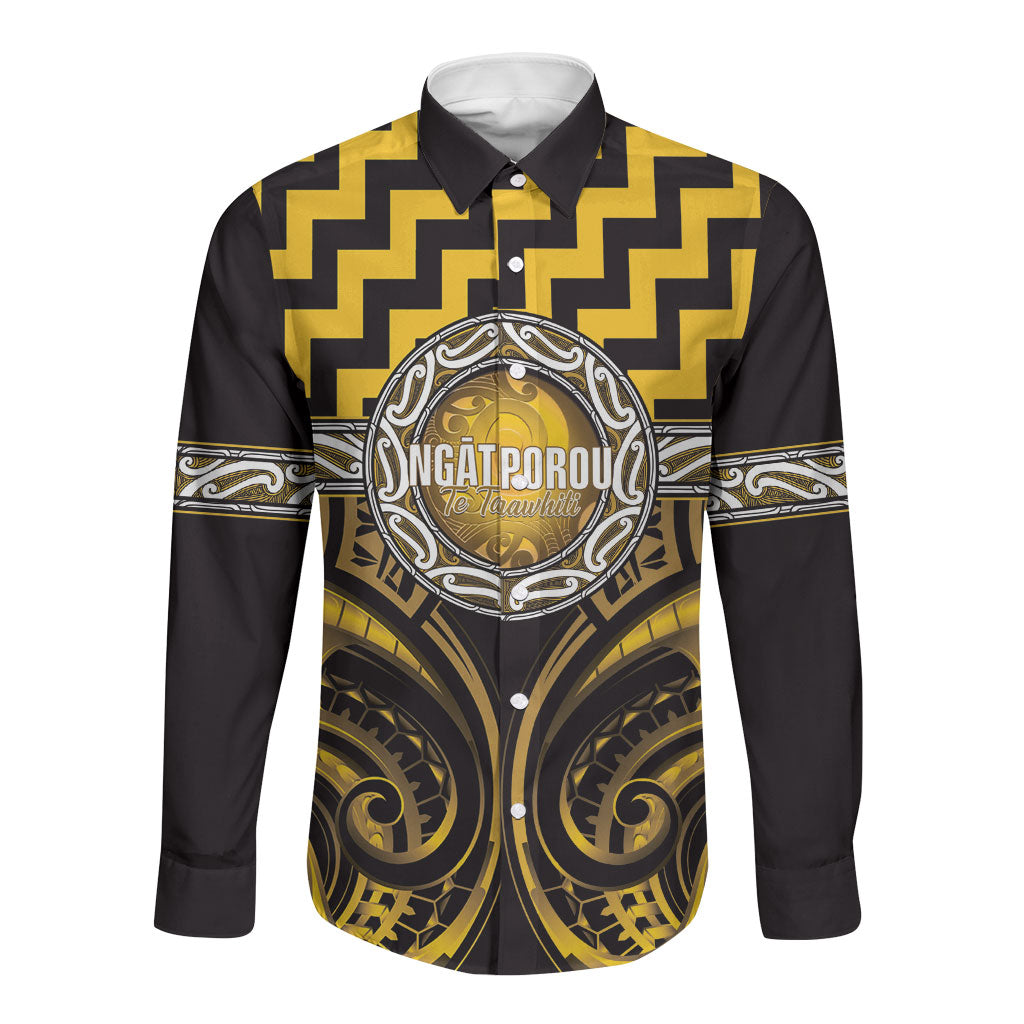 Aotearoa Ngati Porou Personalised Long Sleeve Button Shirt Maori Iwi Poutama Puhoro Tattoo