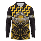 Aotearoa Ngati Porou Personalised Long Sleeve Polo Shirt Maori Iwi Poutama Puhoro Tattoo
