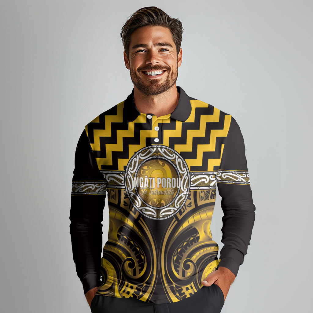 Aotearoa Ngati Porou Personalised Long Sleeve Polo Shirt Maori Iwi Poutama Puhoro Tattoo