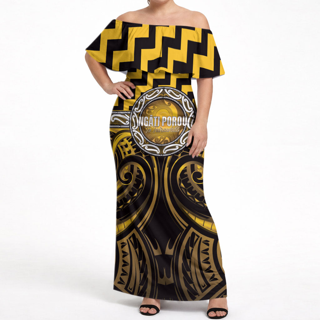 Aotearoa Ngati Porou Personalised Off Shoulder Maxi Dress Maori Iwi Poutama Puhoro Tattoo