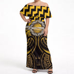 Aotearoa Ngati Porou Personalised Off Shoulder Maxi Dress Maori Iwi Poutama Puhoro Tattoo