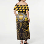 Aotearoa Ngati Porou Personalised Off Shoulder Maxi Dress Maori Iwi Poutama Puhoro Tattoo