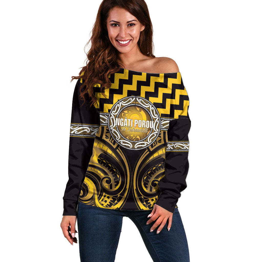Aotearoa Ngati Porou Personalised Off Shoulder Sweater Maori Iwi Poutama Puhoro Tattoo
