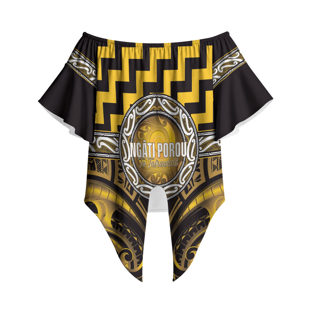 Aotearoa Ngati Porou Personalised Off Shoulder Wrap Waist Top Maori Iwi Poutama Puhoro Tattoo