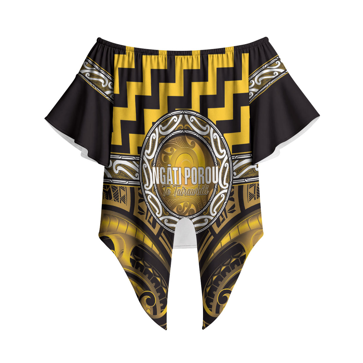 Aotearoa Ngati Porou Personalised Off Shoulder Wrap Waist Top Maori Iwi Poutama Puhoro Tattoo