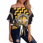 Aotearoa Ngati Porou Personalised Off Shoulder Wrap Waist Top Maori Iwi Poutama Puhoro Tattoo