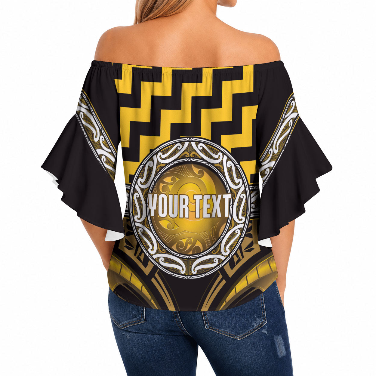 Aotearoa Ngati Porou Personalised Off Shoulder Wrap Waist Top Maori Iwi Poutama Puhoro Tattoo