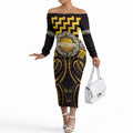 Aotearoa Ngati Porou Personalised Off The Shoulder Long Sleeve Dress Maori Iwi Poutama Puhoro Tattoo