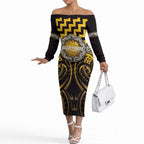 Aotearoa Ngati Porou Personalised Off The Shoulder Long Sleeve Dress Maori Iwi Poutama Puhoro Tattoo