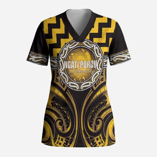 Aotearoa Ngati Porou Personalised Scrub Top Maori Iwi Poutama Puhoro Tattoo