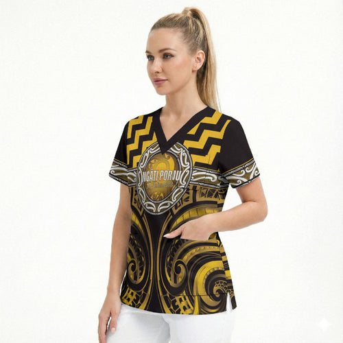 Aotearoa Ngati Porou Personalised Scrub Top Maori Iwi Poutama Puhoro Tattoo