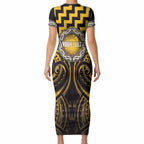 Aotearoa Ngati Porou Personalised Short Sleeve Bodycon Dress Maori Iwi Poutama Puhoro Tattoo