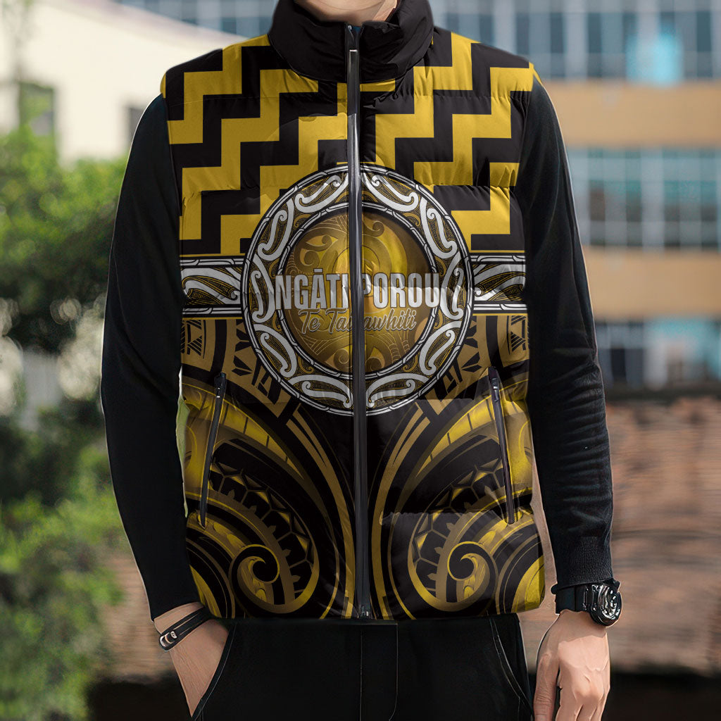 Aotearoa Ngati Porou Personalised Sleeveless Puffer Jacket Maori Iwi Poutama Puhoro Tattoo