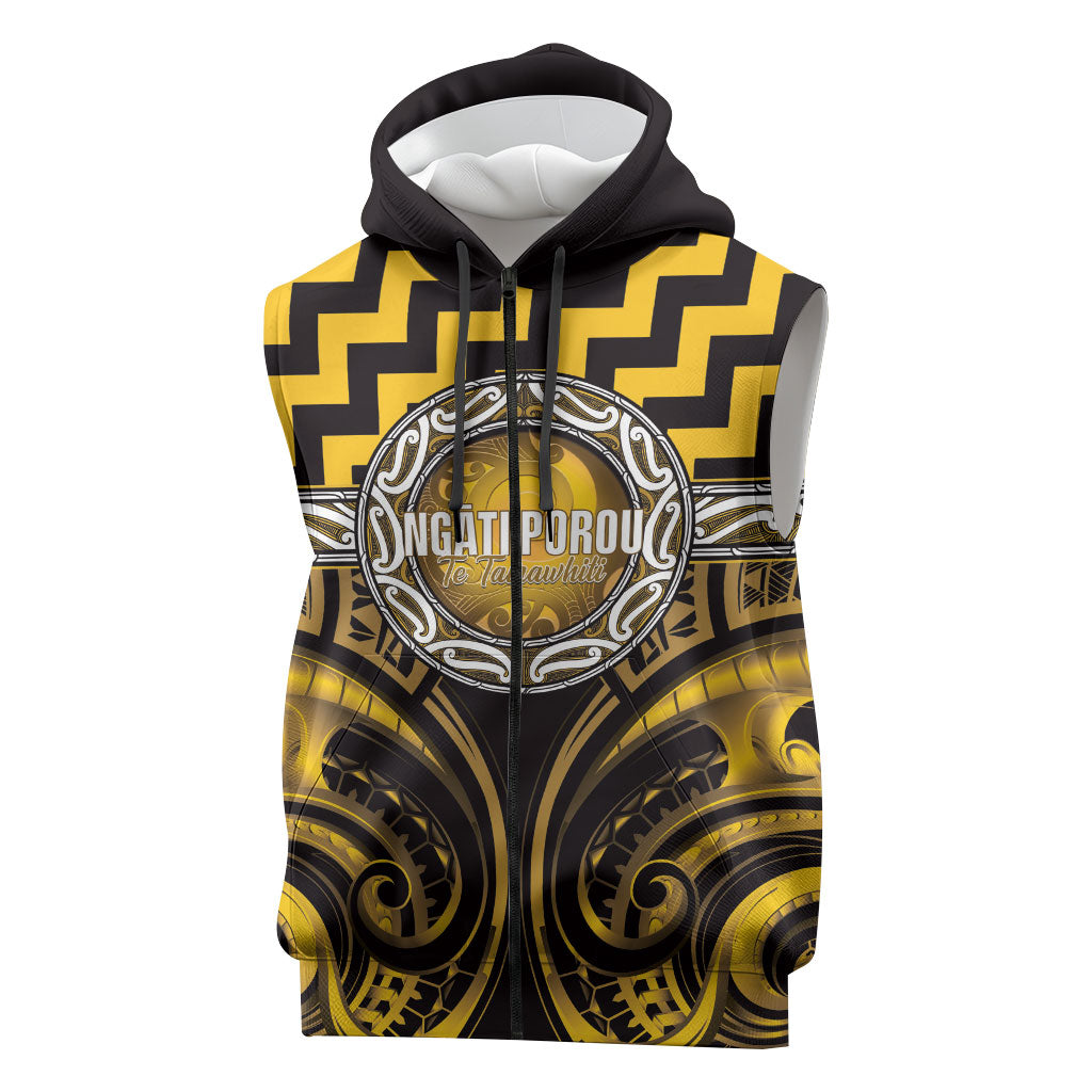 Aotearoa Ngati Porou Personalised Sleeveless Zip Hoodie Maori Iwi Poutama Puhoro Tattoo
