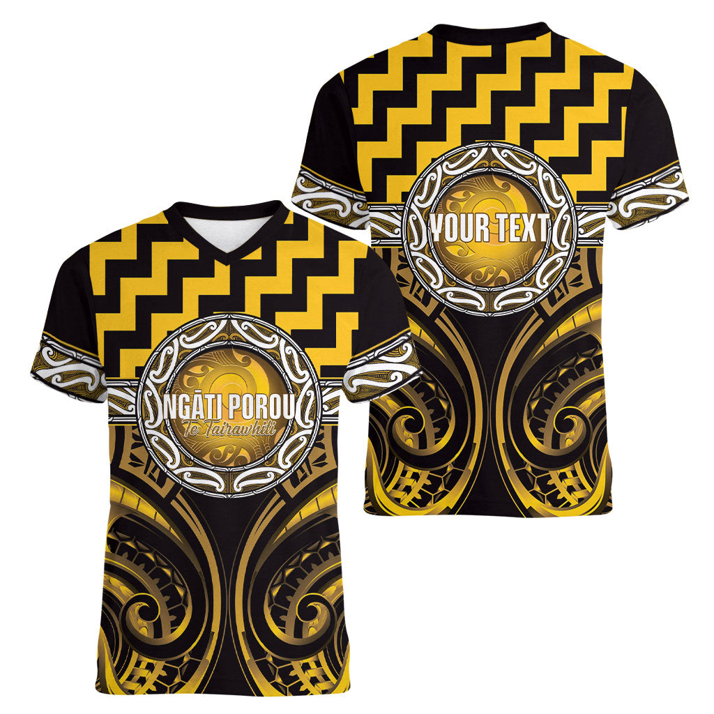 Aotearoa Ngati Porou Personalised Women V-Neck T-Shirt Maori Iwi Poutama Puhoro Tattoo