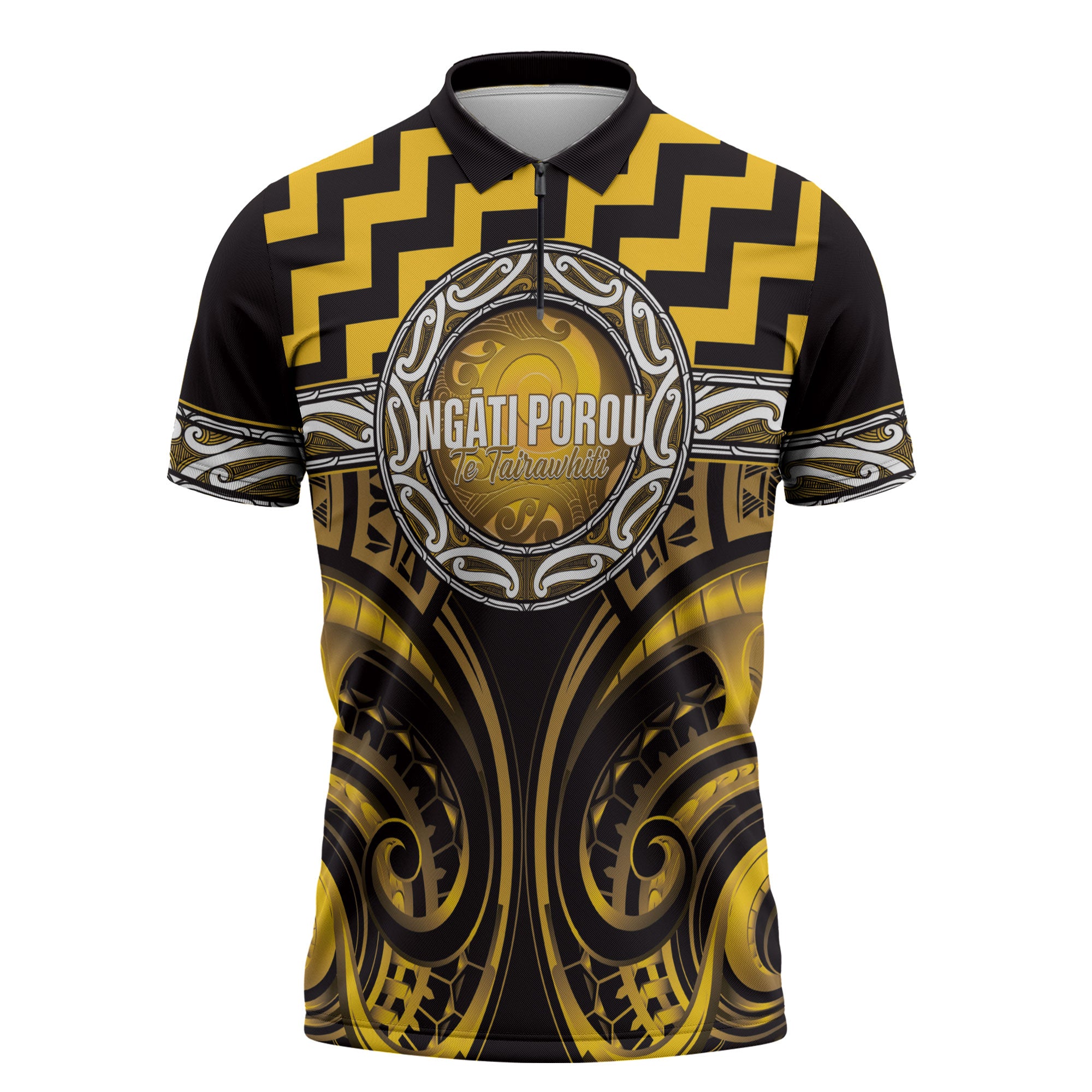 Aotearoa Ngati Porou Personalised Zipper Polo Shirt Maori Iwi Poutama Puhoro Tattoo