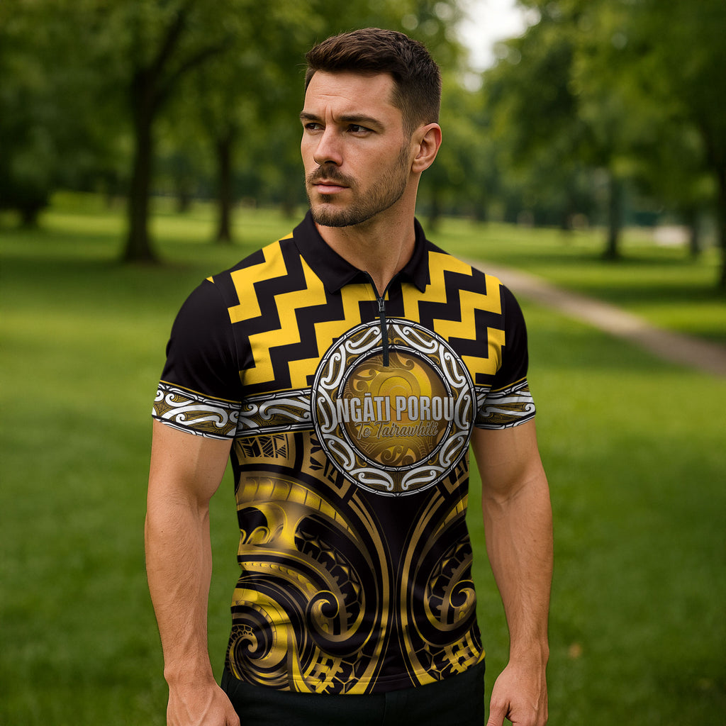 Aotearoa Ngati Porou Personalised Zipper Polo Shirt Maori Iwi Poutama Puhoro Tattoo