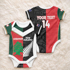Custom Rugby New Zealand and Lebanon Baby Onesie All Black Cedars Together