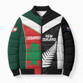 Custom Rugby New Zealand and Lebanon Bomber Puffer Jacket All Black Cedars Together