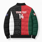 Custom Rugby New Zealand and Lebanon Bomber Puffer Jacket All Black Cedars Together