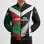 Custom Rugby New Zealand and Lebanon Bomber Puffer Jacket All Black Cedars Together