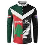 Custom Rugby New Zealand and Lebanon Button Sweatshirt All Black Cedars Together