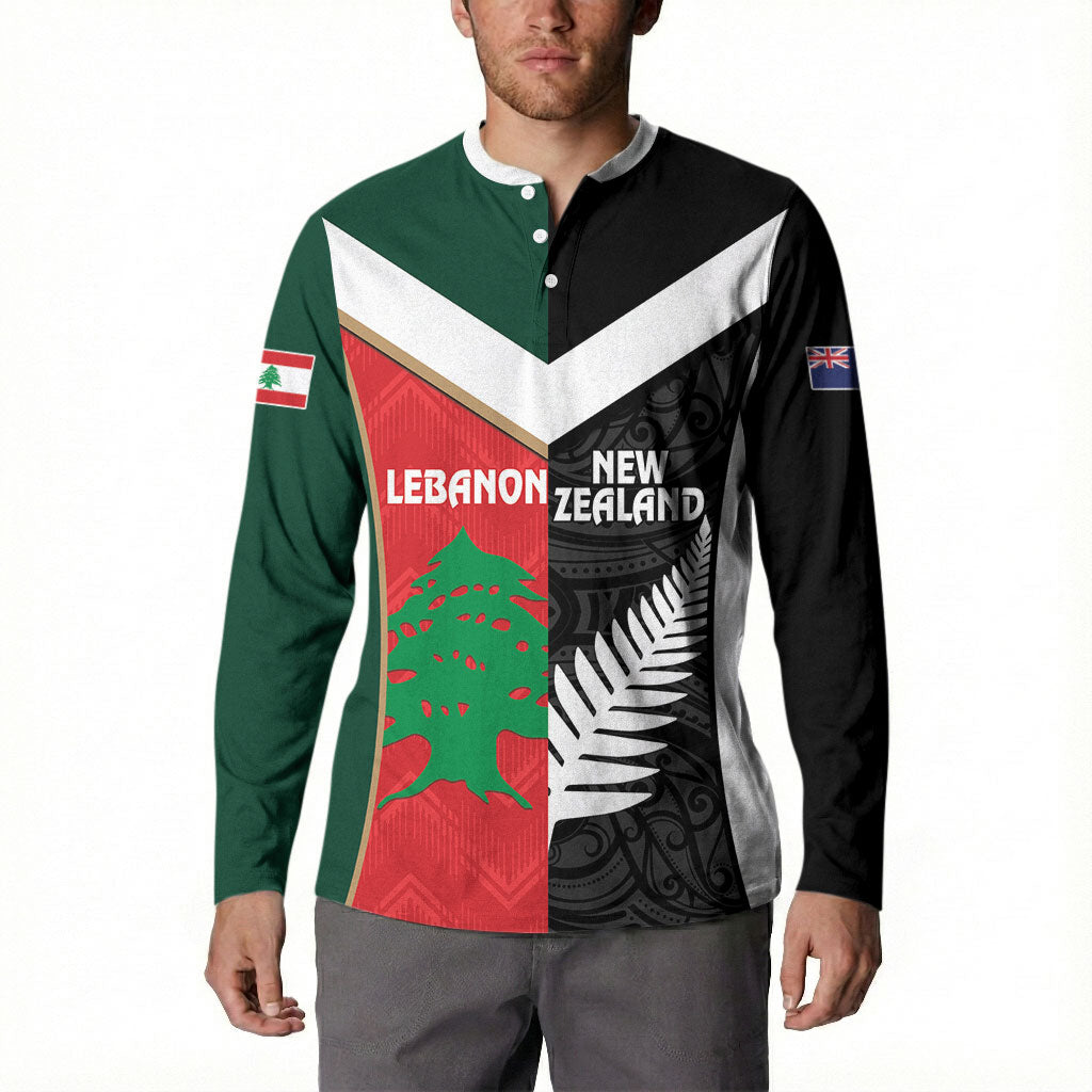 Custom Rugby New Zealand and Lebanon Button Sweatshirt All Black Cedars Together