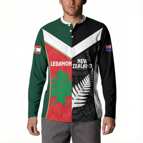 Custom Rugby New Zealand and Lebanon Button Sweatshirt All Black Cedars Together