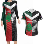 Custom Rugby New Zealand and Lebanon Couples Matching Long Sleeve Bodycon Dress and Hawaiian Shirt All Black Cedars Together